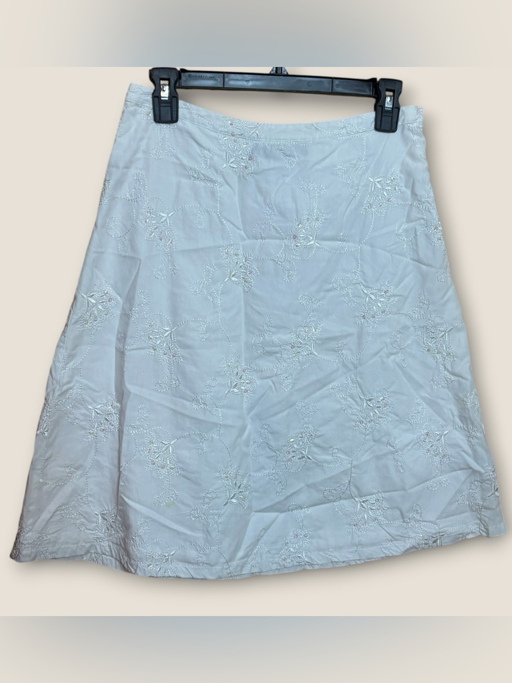 Y2K 100% Cotton White Embroidered Sequins A-Line Skirt